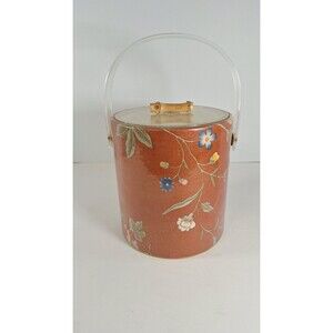 Vintage Chinoiserie Palm Beach Ice Bucket With Plastic And Bamboo Handle‎ W/ Lid
